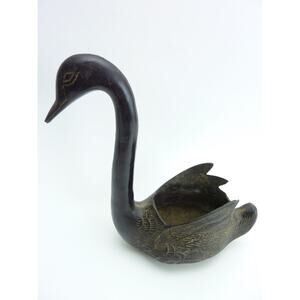 Vintage Metal Swan Planter Statue